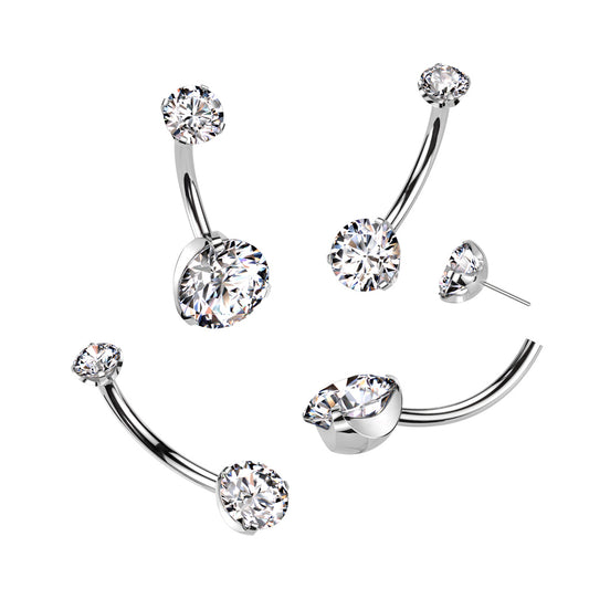 Titanium Threadless Belly Ring with Prong/CNC Claw Set CZ