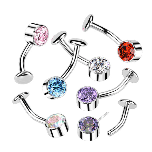 Titanium Threadless Floating Belly Ring with 6mm Bezel Set CZ Top