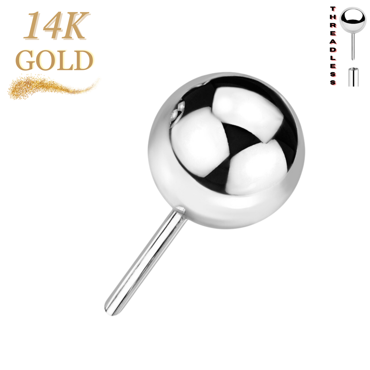 14K Gold Threadless Ball (Top Only)