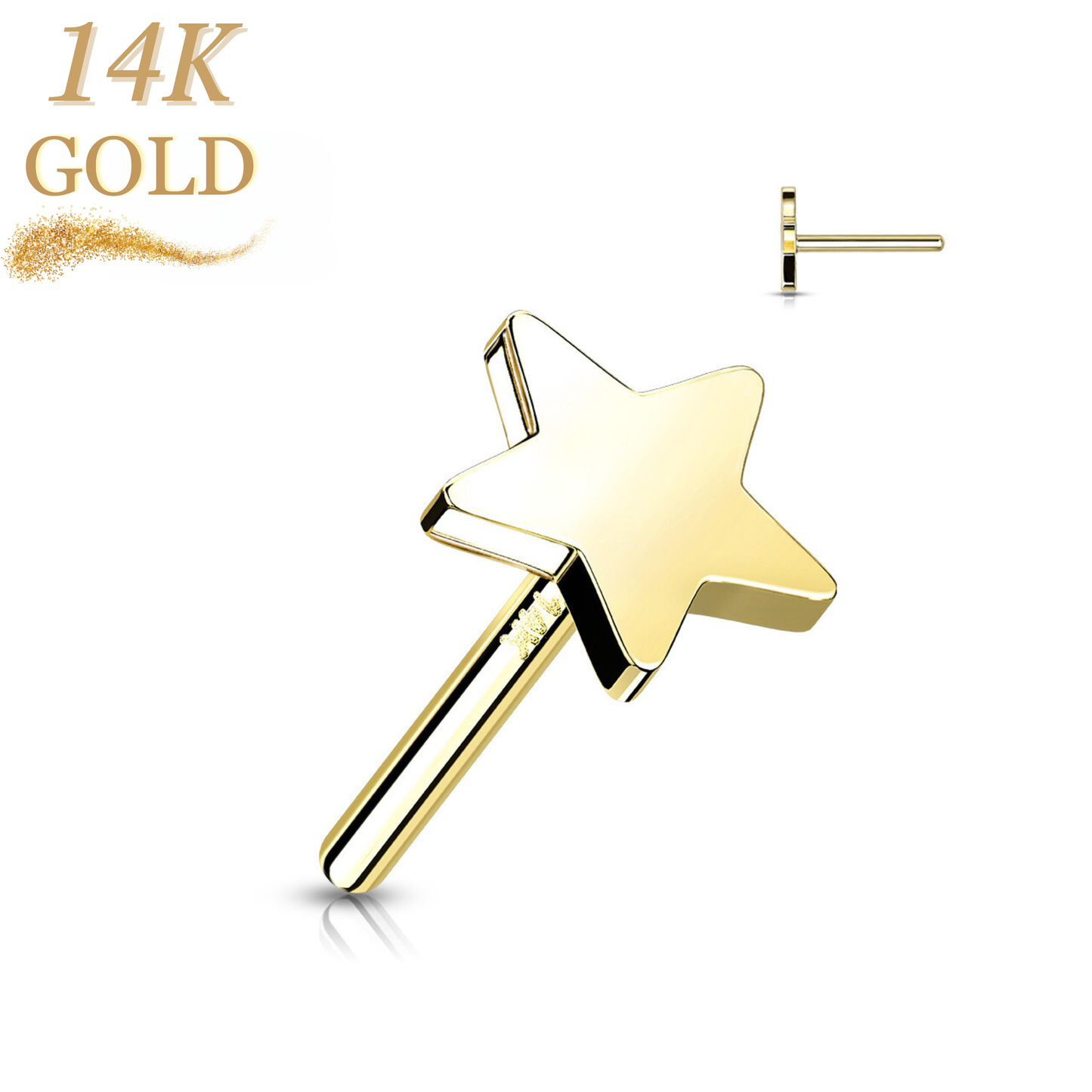 14K Gold Threadless Flat Star - (Top Only)