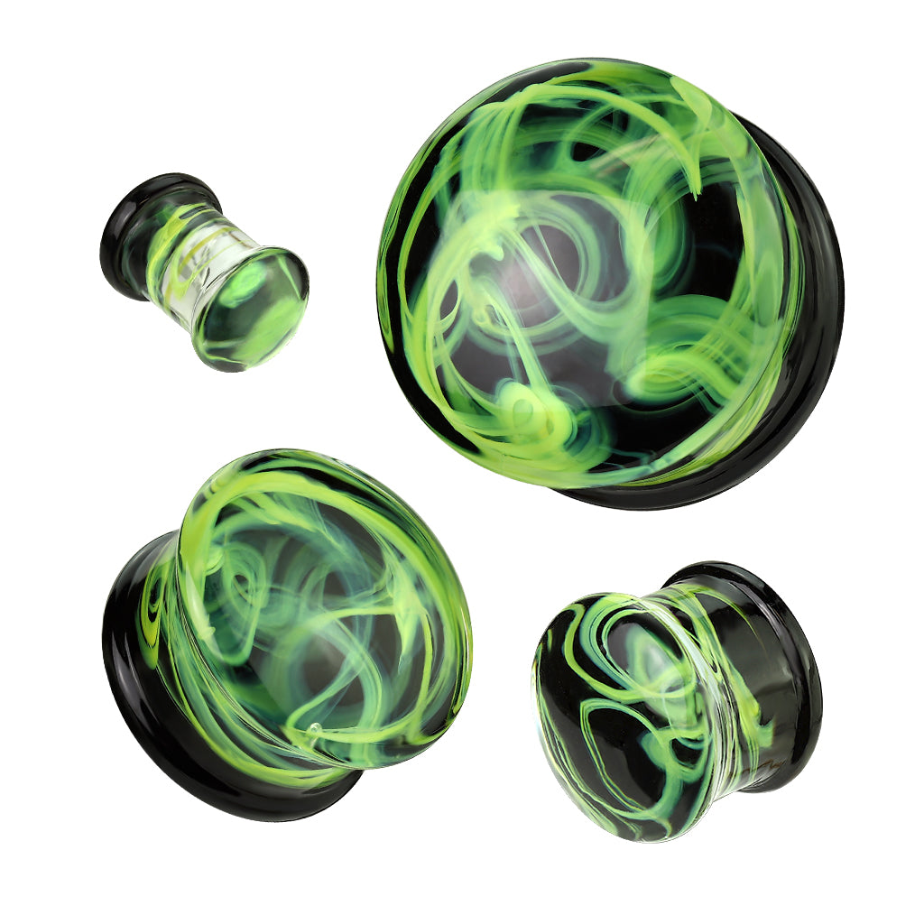 Glass Plug, Double Flare w/ Yellow Swirling Smoke
