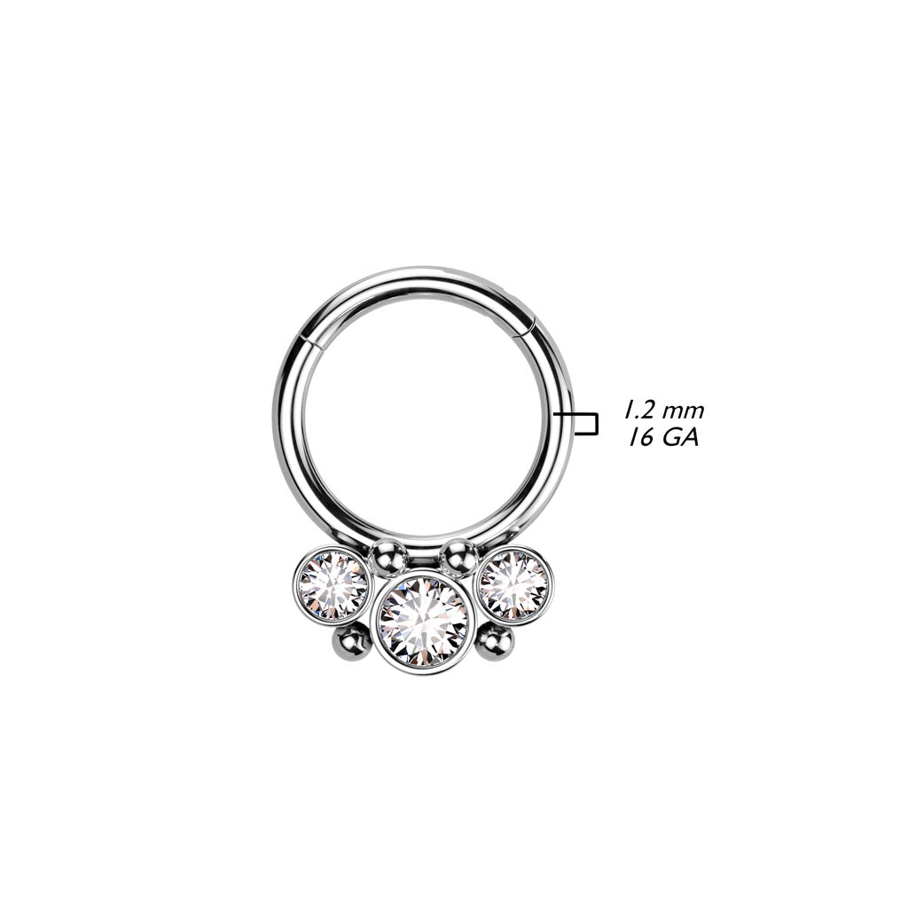 Surgical Steel Hinged Front Facing Bezel CZ Ring w/ Micro Balls