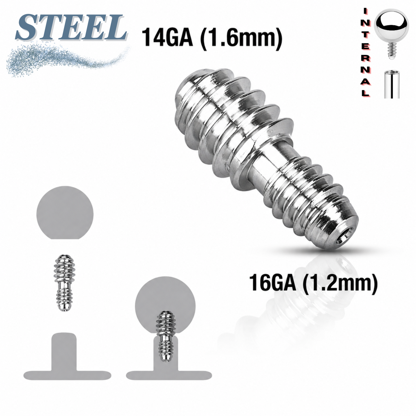 Surgical Steel Dermal Anchor Converter (14G internal to 16G external Top)