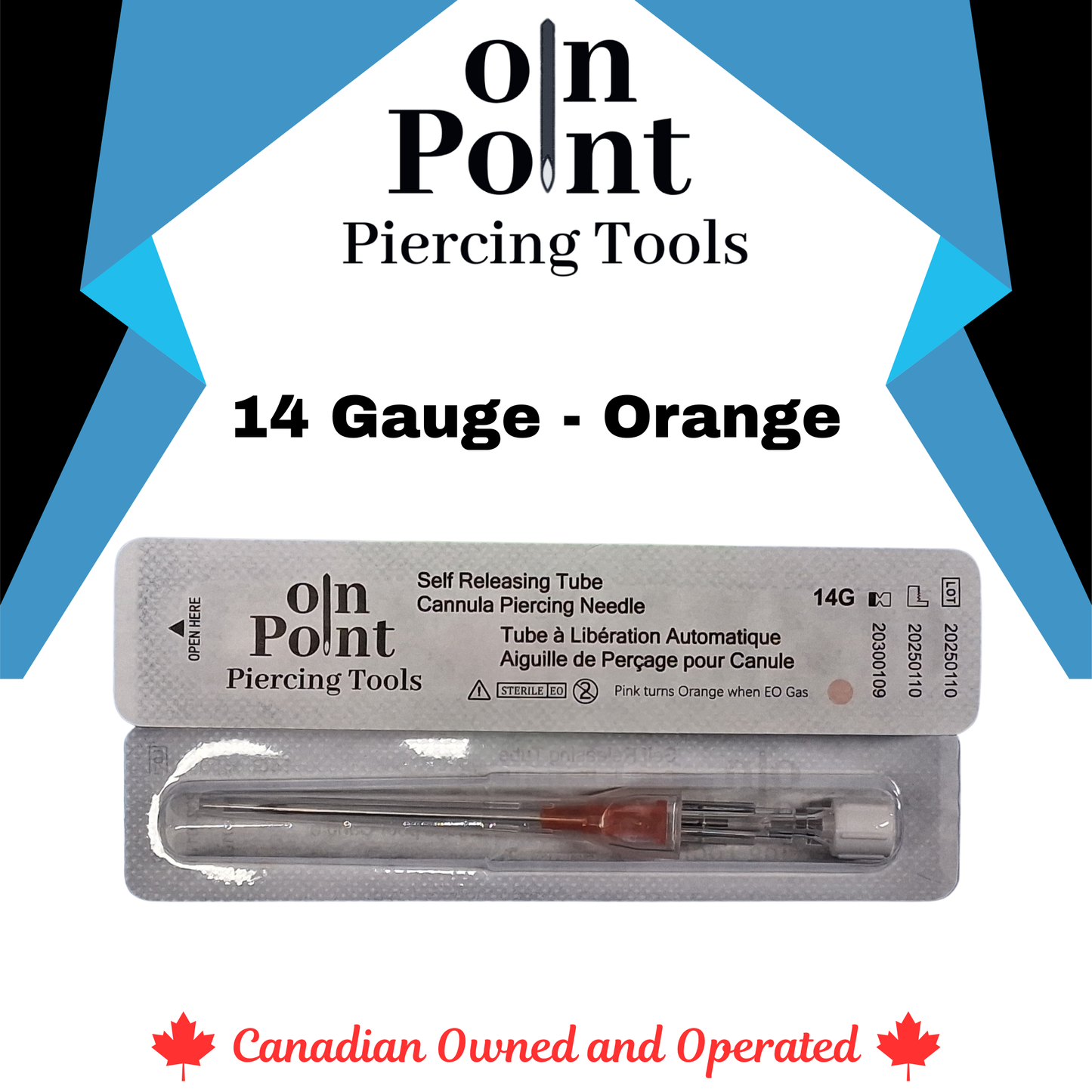 On Point Self Releasing Pre-Sterilized Cannula Piercing Needle 18G-14G - Single Needle (Also sold by box of 50)