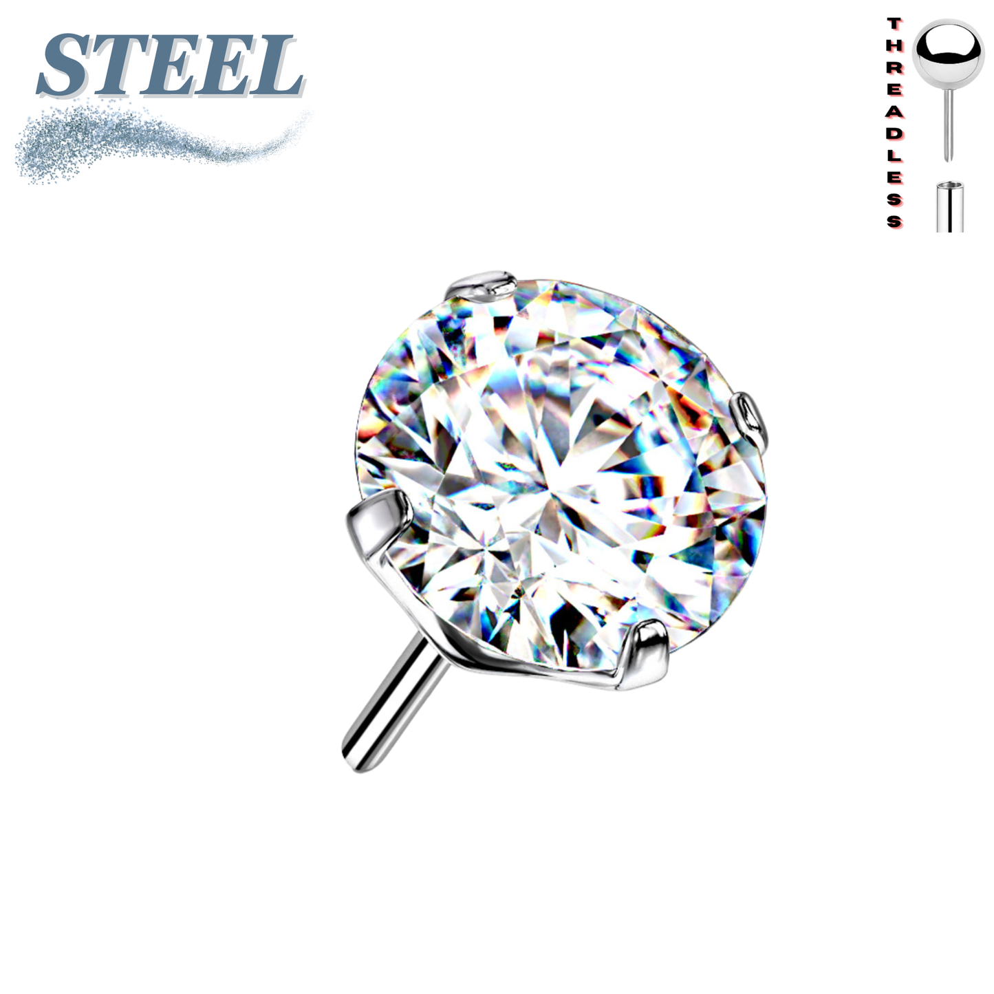 Surgical Steel Threadless Zircon Prong Gem (Top Only)