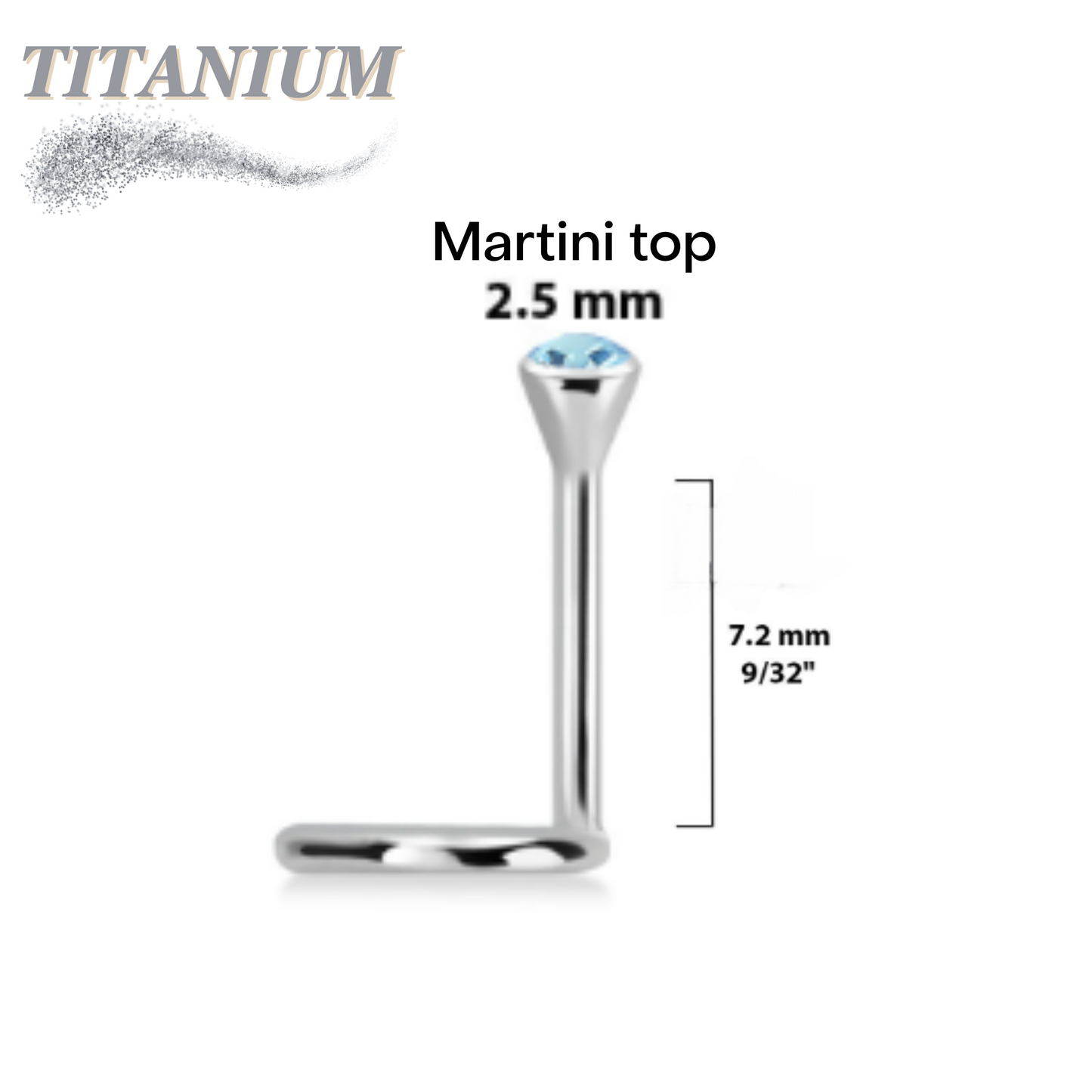 Pre-Sterilized Titanium 18G Piercing Nostril Screws (7mm long) with 2.5mm Bezel Set Crystal Martini Top - CLEARANCE
