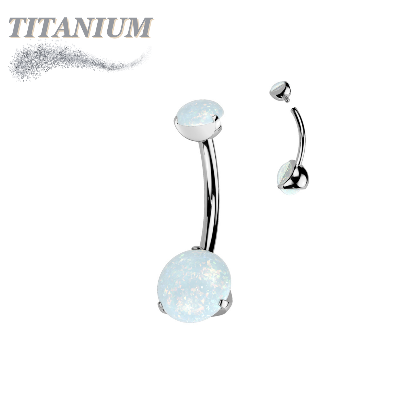 Titanium Prong Clasped Round Opal Belly Bananas Internally Threaded