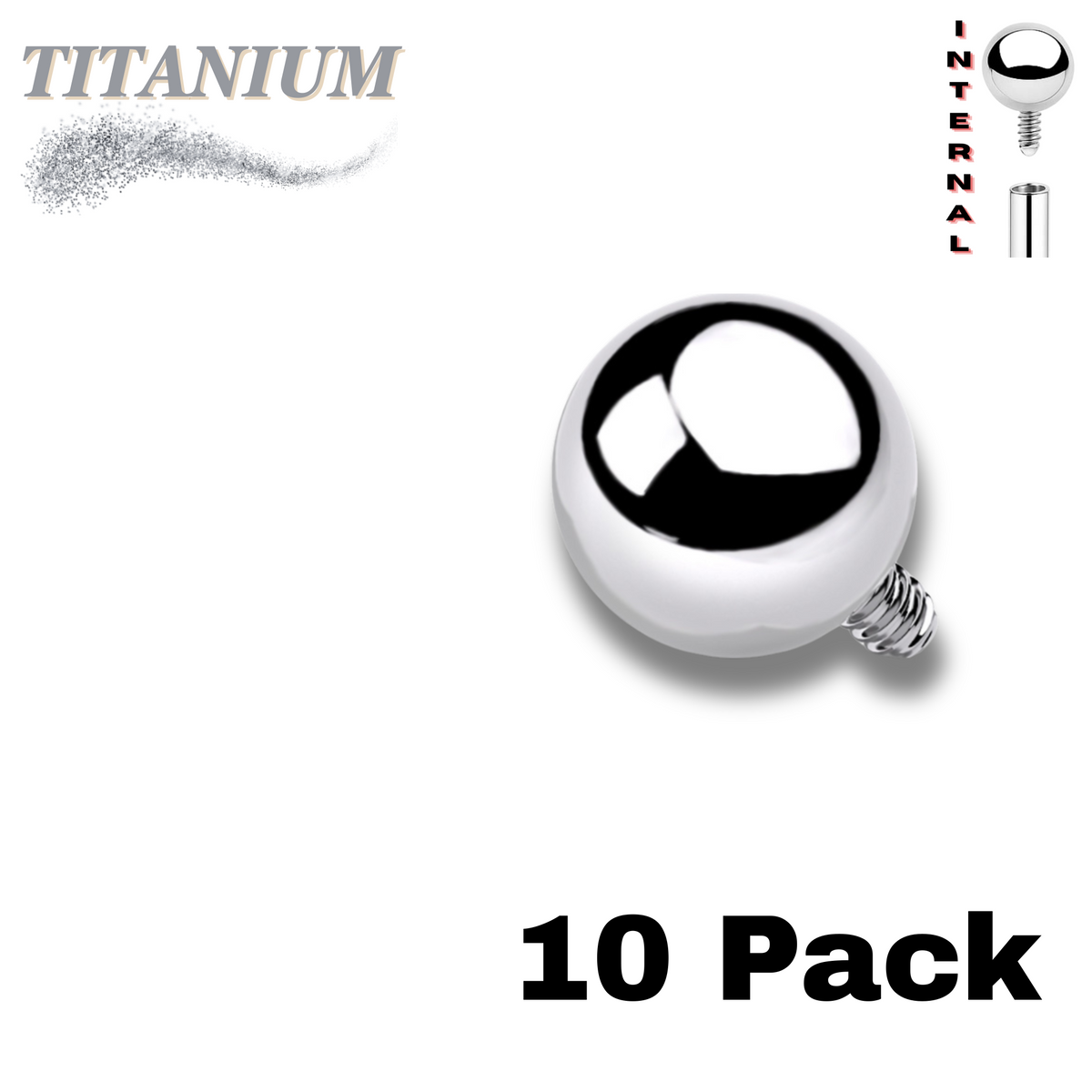 Titanium Internally Threaded Solid Balls (Top Only) - 10 Pack