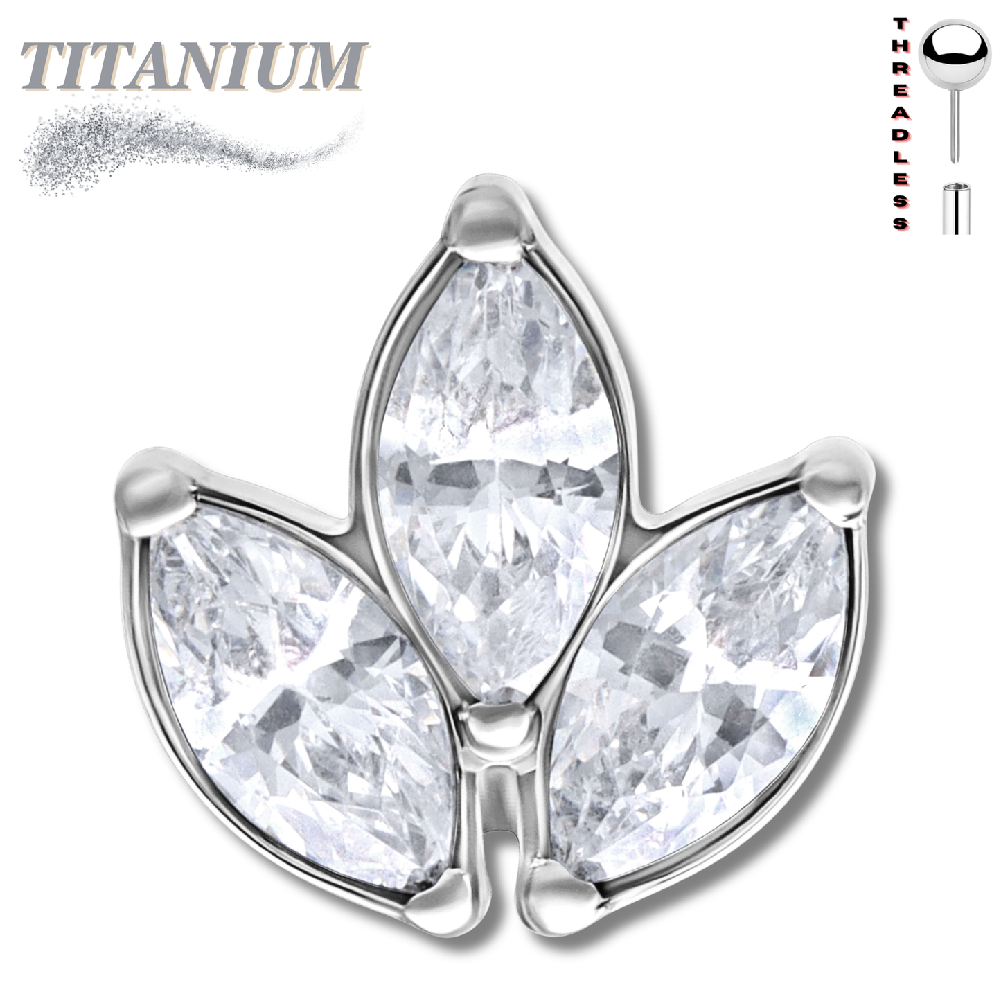 Titanium Threadless Triple CZ Cluster Labret Combo