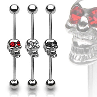 Surgical Steel/Brass Externally Threaded Industrial Skull with Gem Eyes in (CLEARANCE)