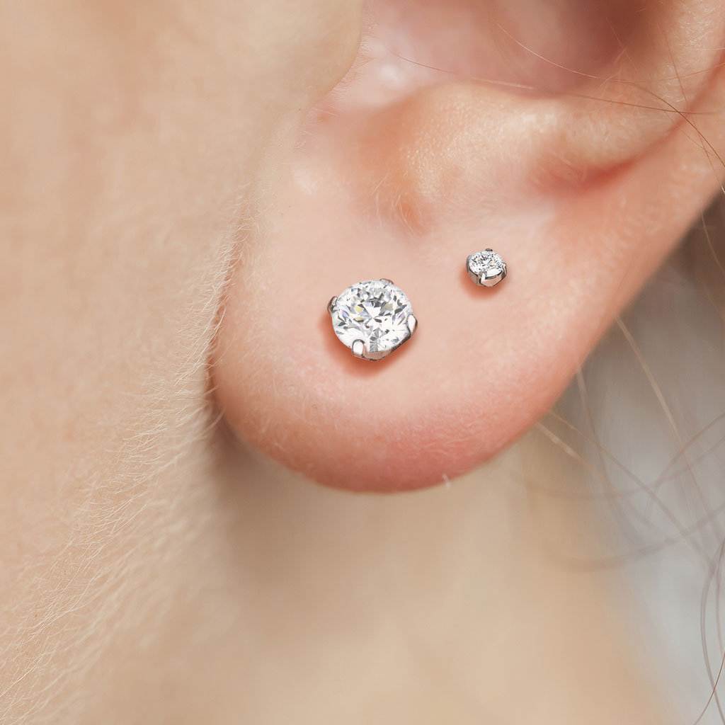 Titanium CZ Prong Set Earrings (Steel Backs)
