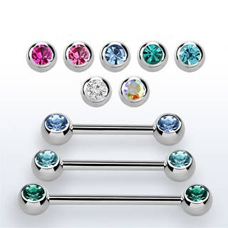 Pre-Sterilized Surgical Steel Externally Threaded Nipple Barbell w/ Front Facing CZ - (CLEARANCE)