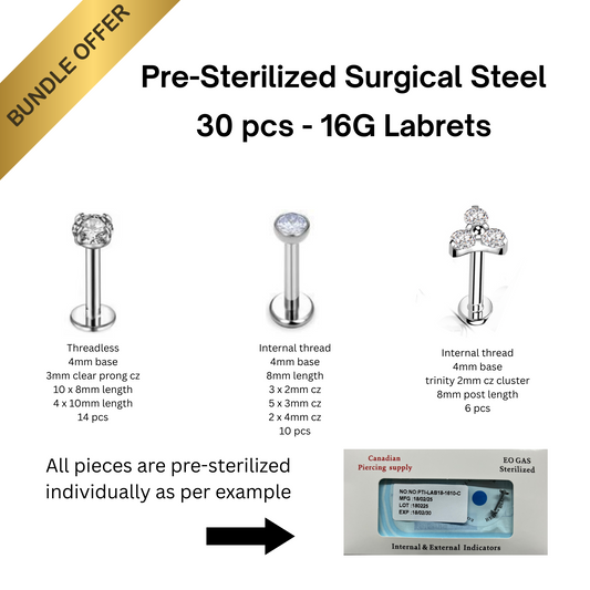 Pre-Sterilized Surgical Steel 16G Labret 30pc Bundle for Ear Cartilage