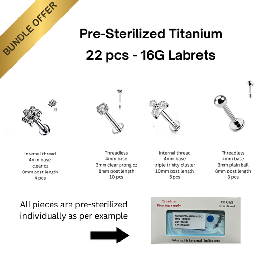 Pre-Sterilized Titanium 16G Labret 22pc Bundle for Ear Cartilage