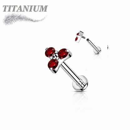 Titanium Internal Thread Opal or CZ Trinity Triangle Labret