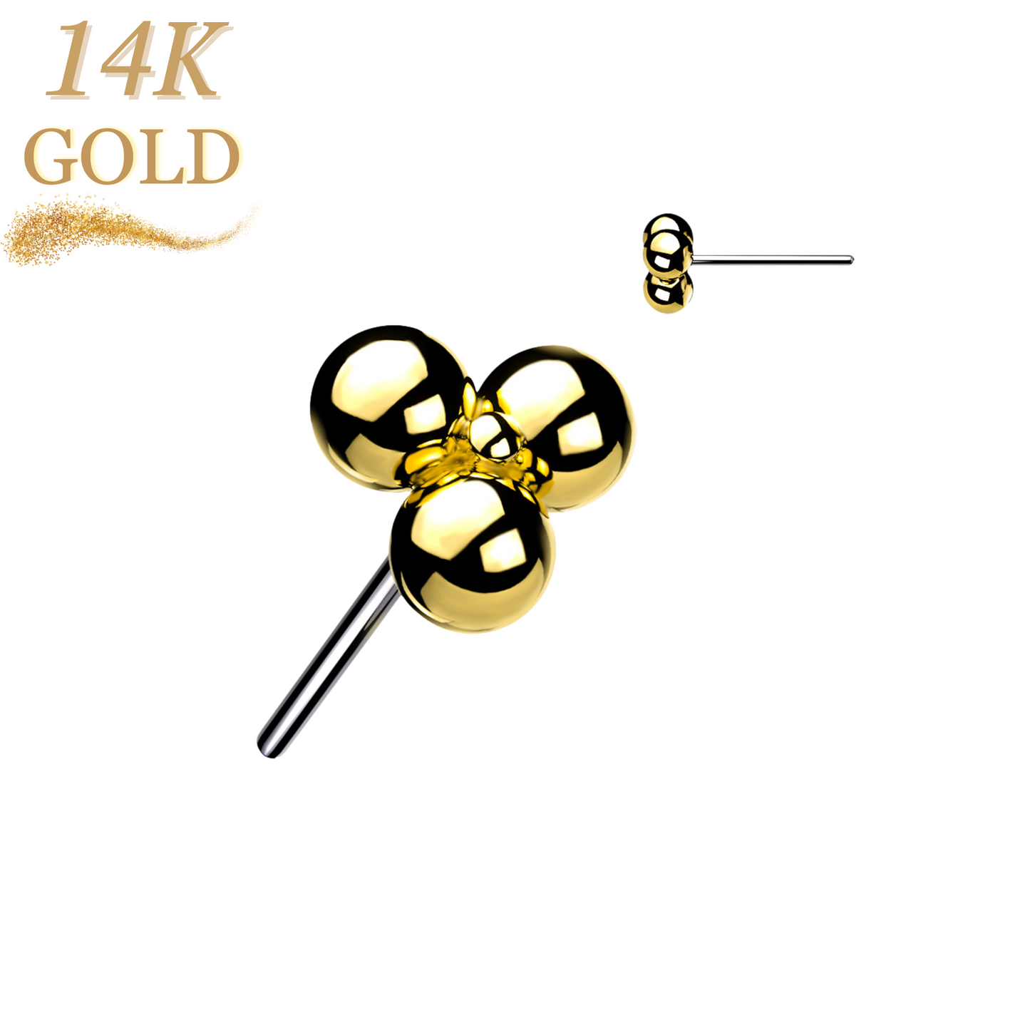 14K Gold Threadless Triangular 3 Ball Cluster (Top Only)