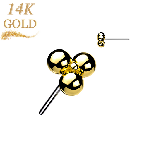 14K Gold Threadless Triangular 3 Ball Cluster Top only