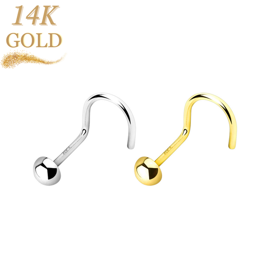 14K Gold L Bend Nostril Stud with 2mm Dome