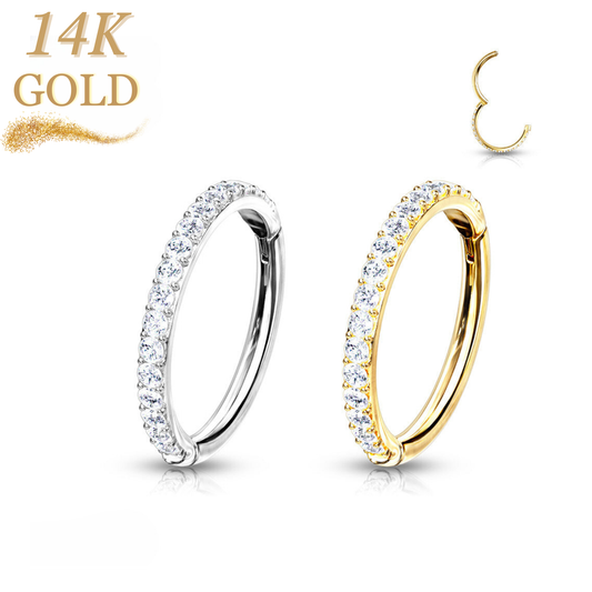 14K Gold Outer Paved Hinged Ring