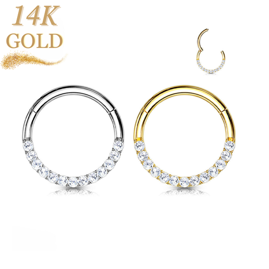 14K Gold CZ Lined Front Facing Hinged Ring