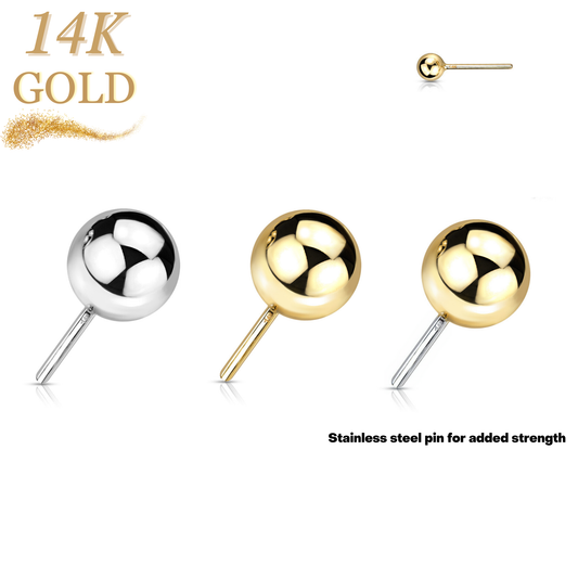14K Gold Threadless Push In Ball Top Only