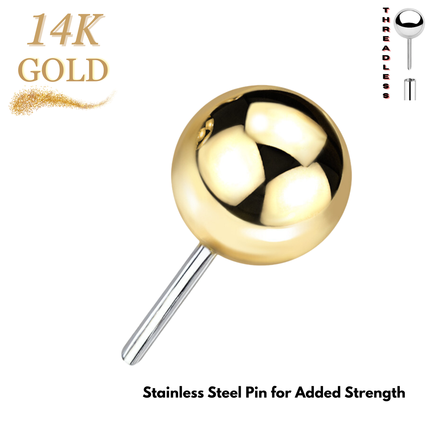 14K Gold Threadless Ball (Top Only)