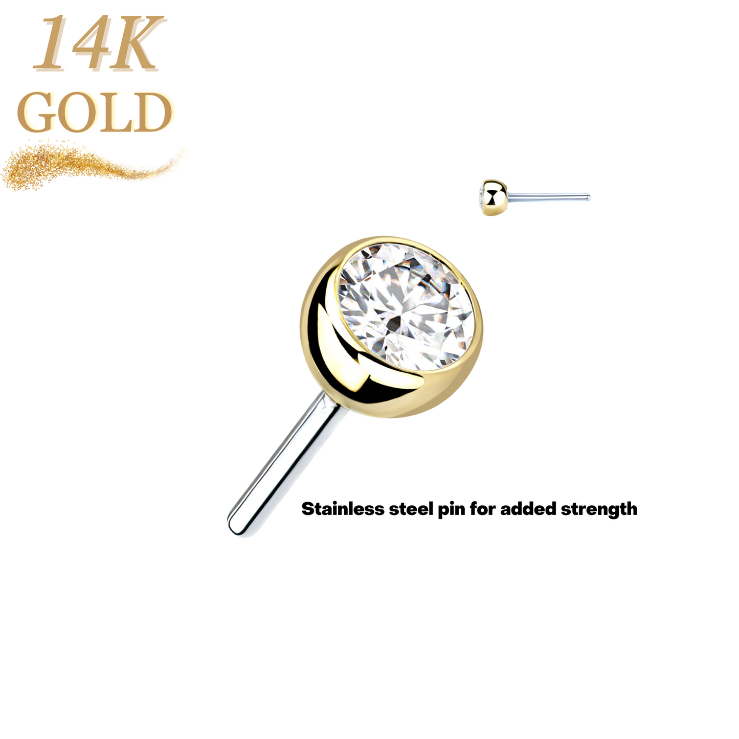 14K Gold Threadless CZ Bezel Set (Top Only)