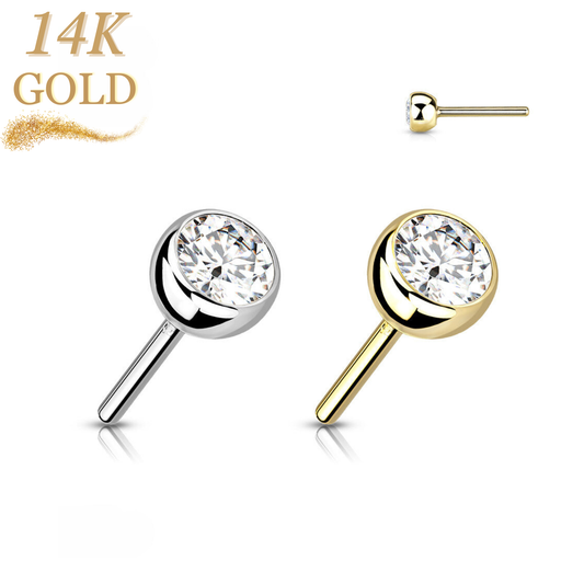 14K Gold CZ Bezel Set Threadless Push In Top Only