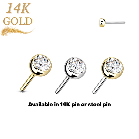 14K Gold CZ Bezel Set Threadless Push In Top Only