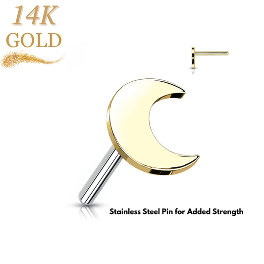 14K Solid Gold Threadless Push In Flat Crescent Moon - Top Only