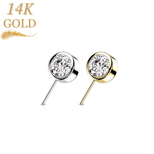 14K Gold Threadless Front Facing Bezel Set CZ Top Only
