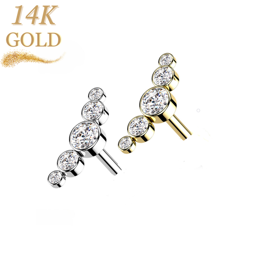 14K Gold Threadless Push In Paved 5 CZ Bezel Set Curved Top Only