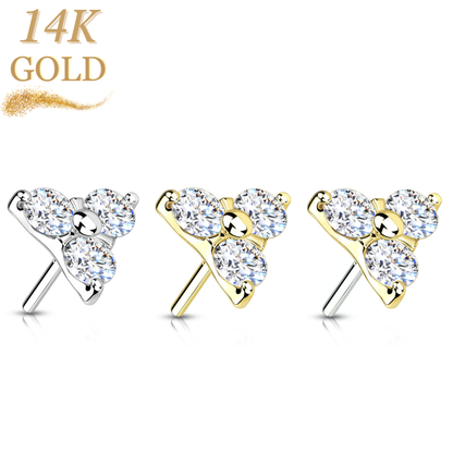 14K Gold Threadless 3 CZ Trinity (Top Only)