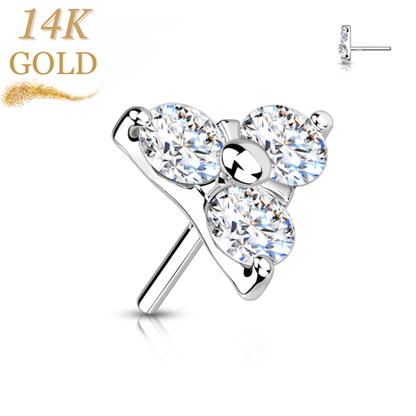 14K Gold Threadless 3 CZ Trinity (Top Only)