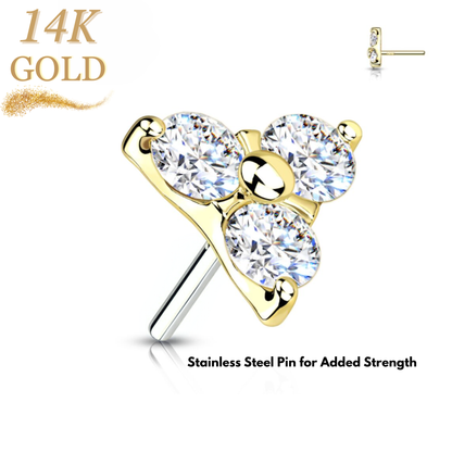 14K Gold Threadless 3 CZ Trinity (Top Only)