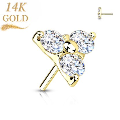 14K Gold Threadless 3 CZ Trinity (Top Only)