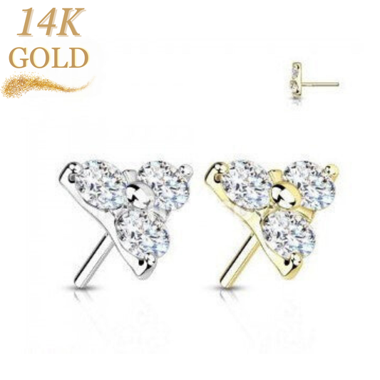 14K Gold 3 CZ Trinity Threadless Push in Top Only