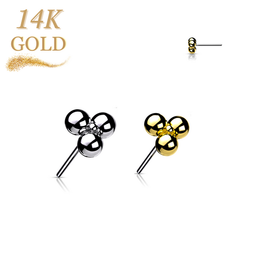 14K Gold Threadless Triangular 3 Ball Cluster (Top Only)