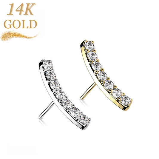 14K Gold Threadless Push In Paved CZ Curved Top Only