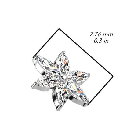 14K Gold Threadless 6 Marquise CZ Petal Flower (Top Only)