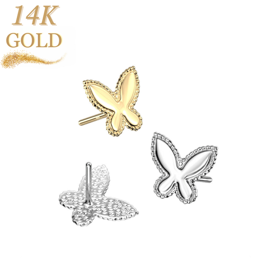 14K Gold Threadless Push In Beaded Butterfly Top Only