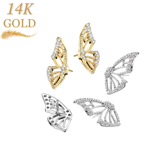 14K Gold Threadless Butterfly Wing with Paved CZ Left or Right Ear Top Only