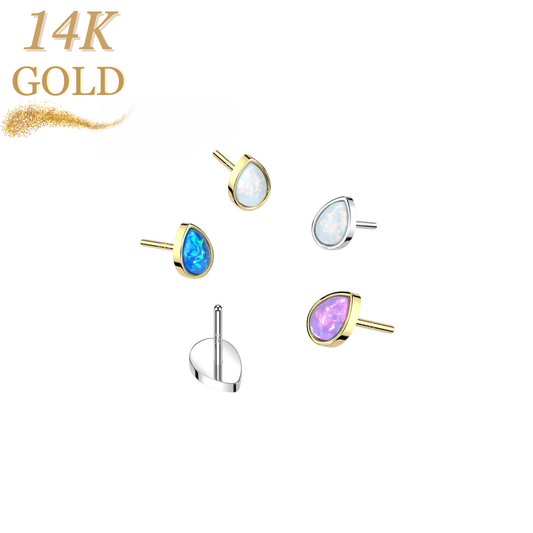 14K Gold Threadless Pear Opal Top Only
