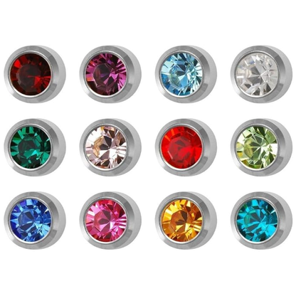 Pre-Sterilized Surgical Steel Earrings w/ Bezel Set CZ Birthstone (12Pk-$2.03/pr)
