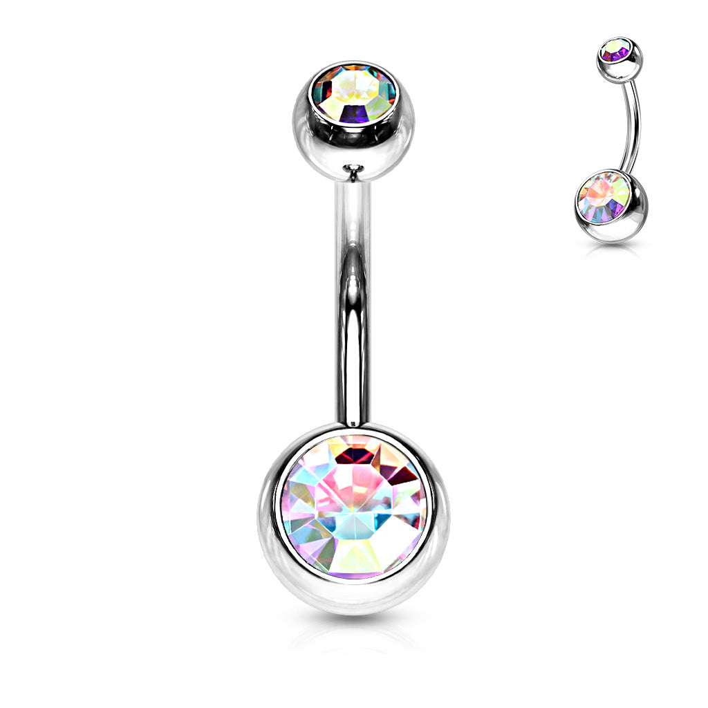 Pre-Sterilized Surgical Steel Externally Threaded Double Gem Belly Banana - (CLEARANCE)
