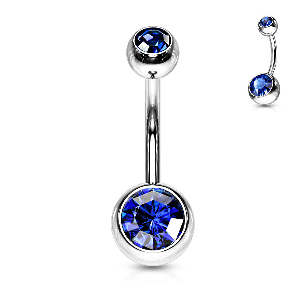 Pre-Sterilized Surgical Steel Externally Threaded Double Gem Belly Banana - (CLEARANCE)
