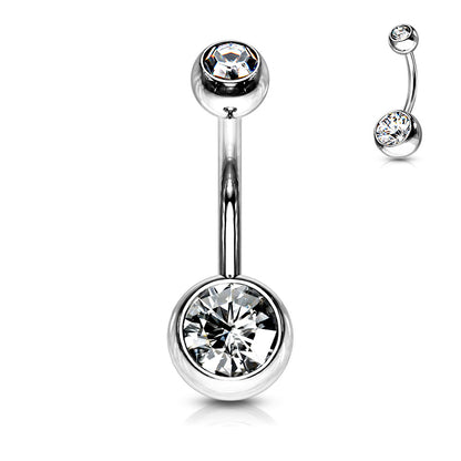 Pre-Sterilized Surgical Steel Externally Threaded Double Gem Belly Banana - (CLEARANCE)