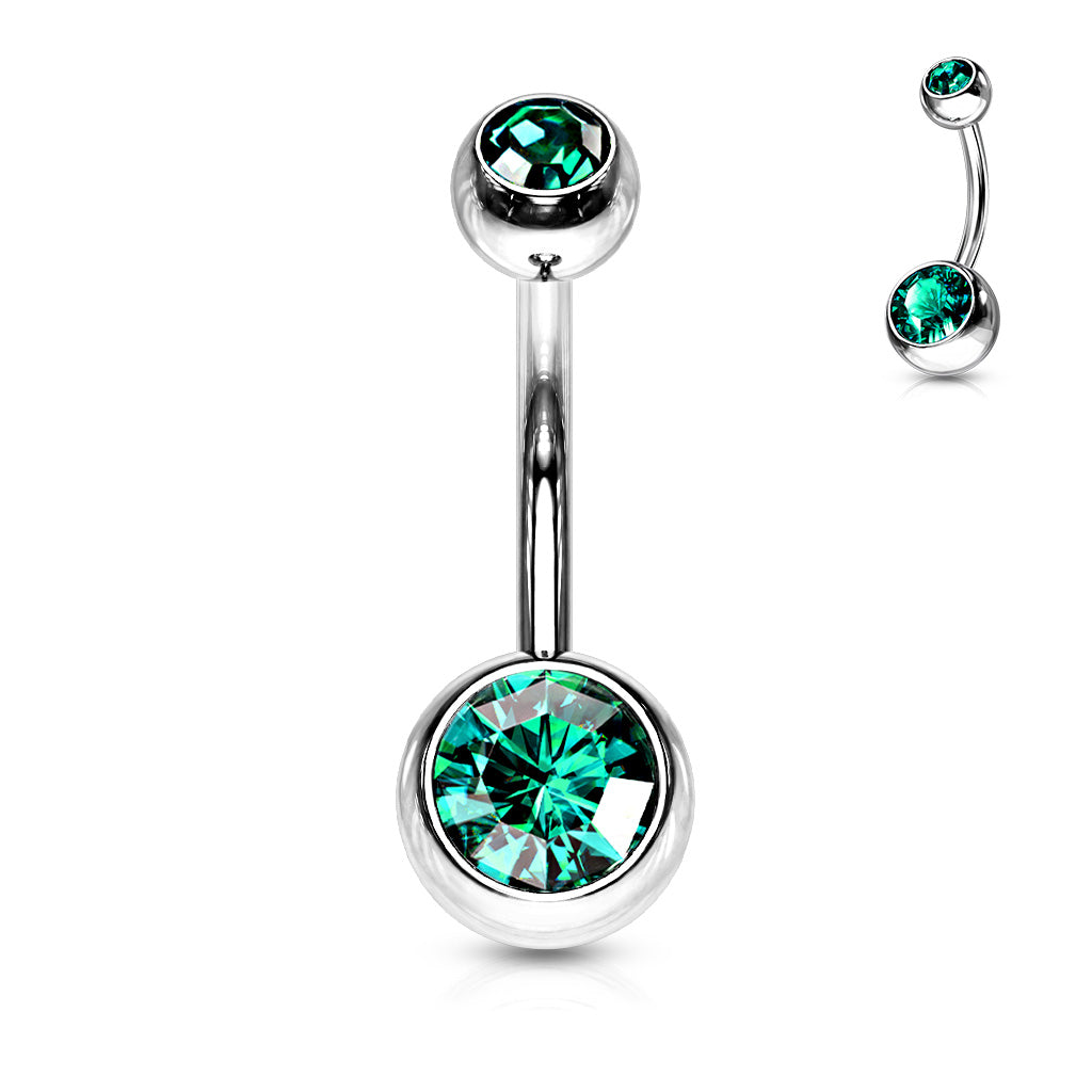 Pre-Sterilized Surgical Steel Externally Threaded Double Gem Belly Banana - (CLEARANCE)