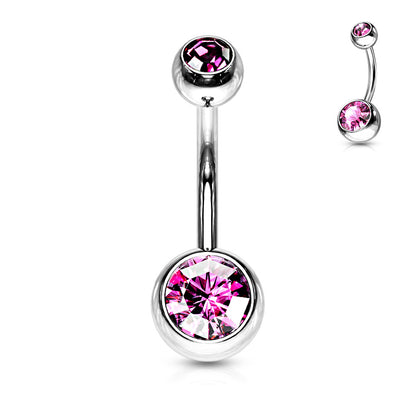 Pre-Sterilized Surgical Steel Externally Threaded Double Gem Belly Banana - (CLEARANCE)