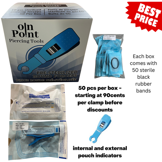 On Point Disposable Pre-Sterilized Plastic Round Forceps Clamp - 50/Box